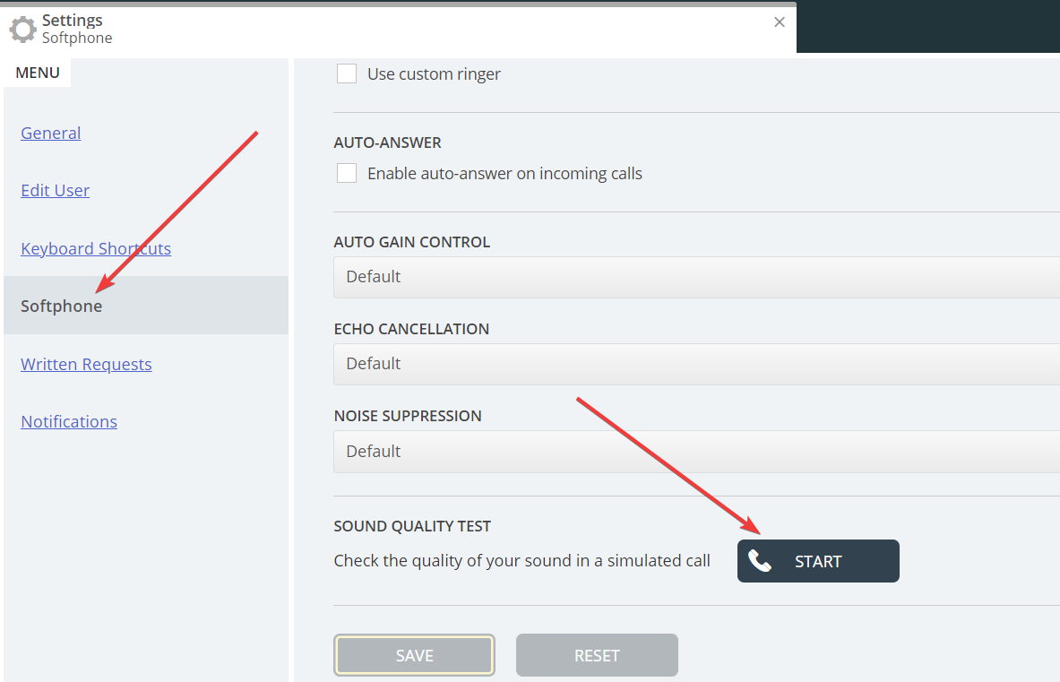 Softphone testing audio