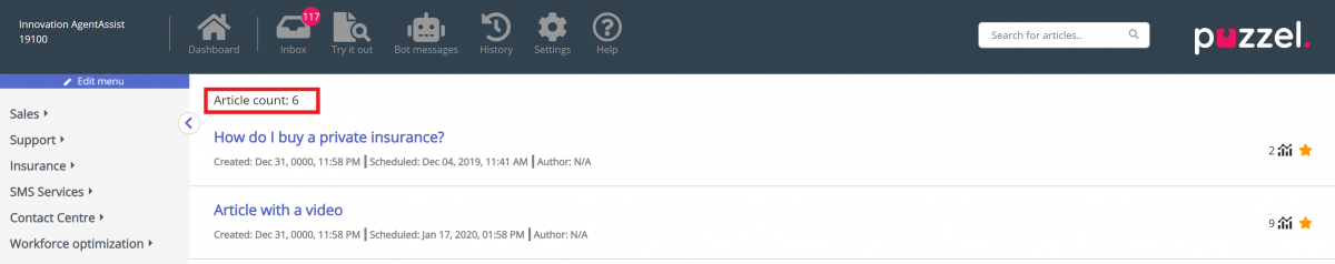 KB Admin article count