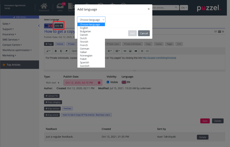 multi-language article editor