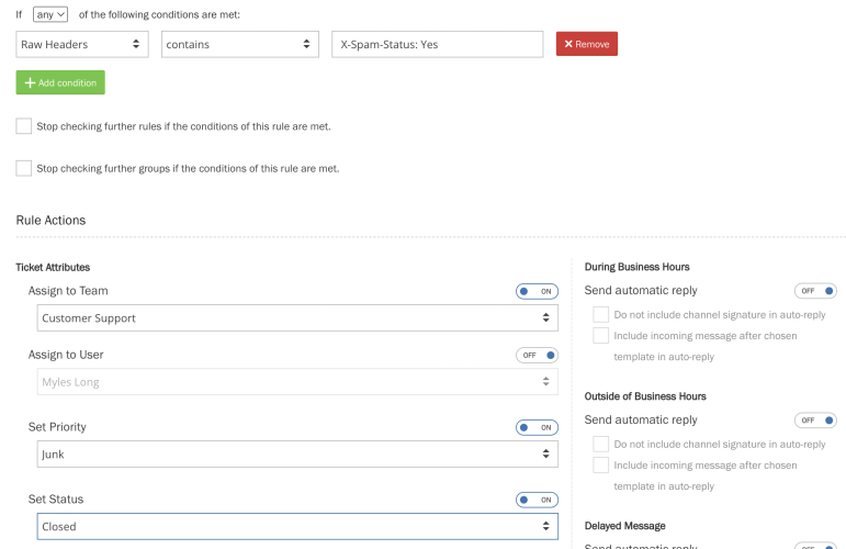 Raw Message Header Rule Example