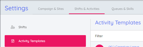 Activity Template Menu