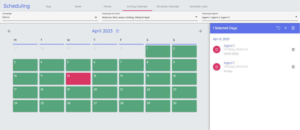 The Activity Calendar view