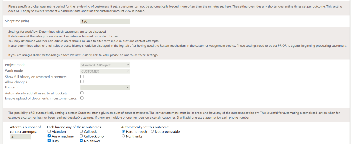 Max Call Attempts Settings